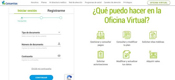 INICIAR SESION OFICINA VIRTUAL COLSANITAS DIRECTORIO MEDICO